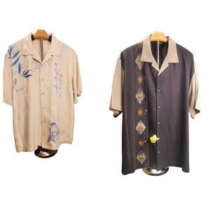 Lot Of 2 Tommy Bahama 100% Silk Casual Vacation Leisure wear Shirts Mens  Sz L